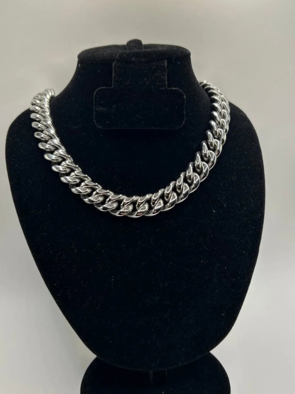 14mm Cuban Chain Real Silver Stainless Steel Plated 18 Inch Mens Durable